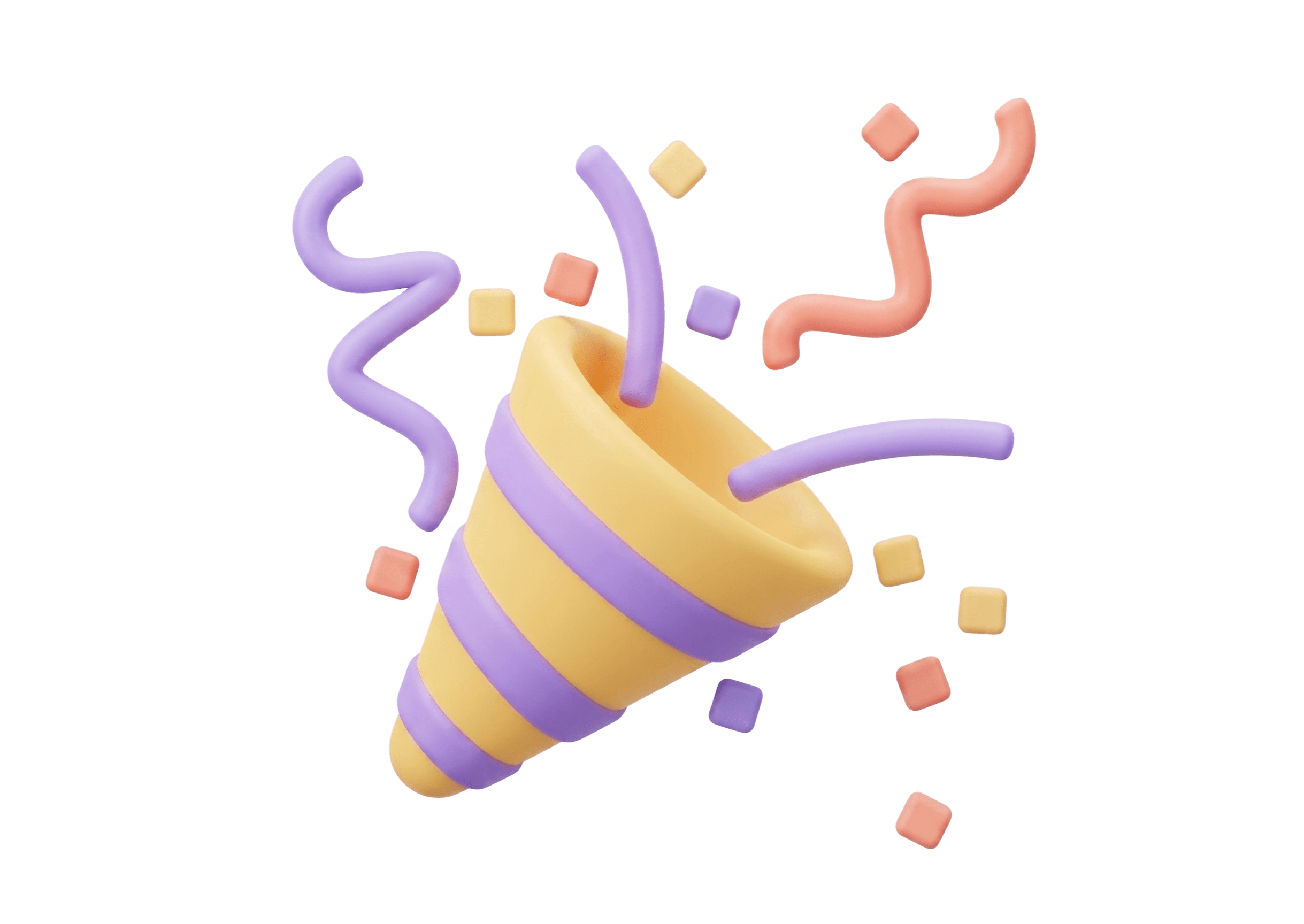 A 3D party popper bursting with confetti